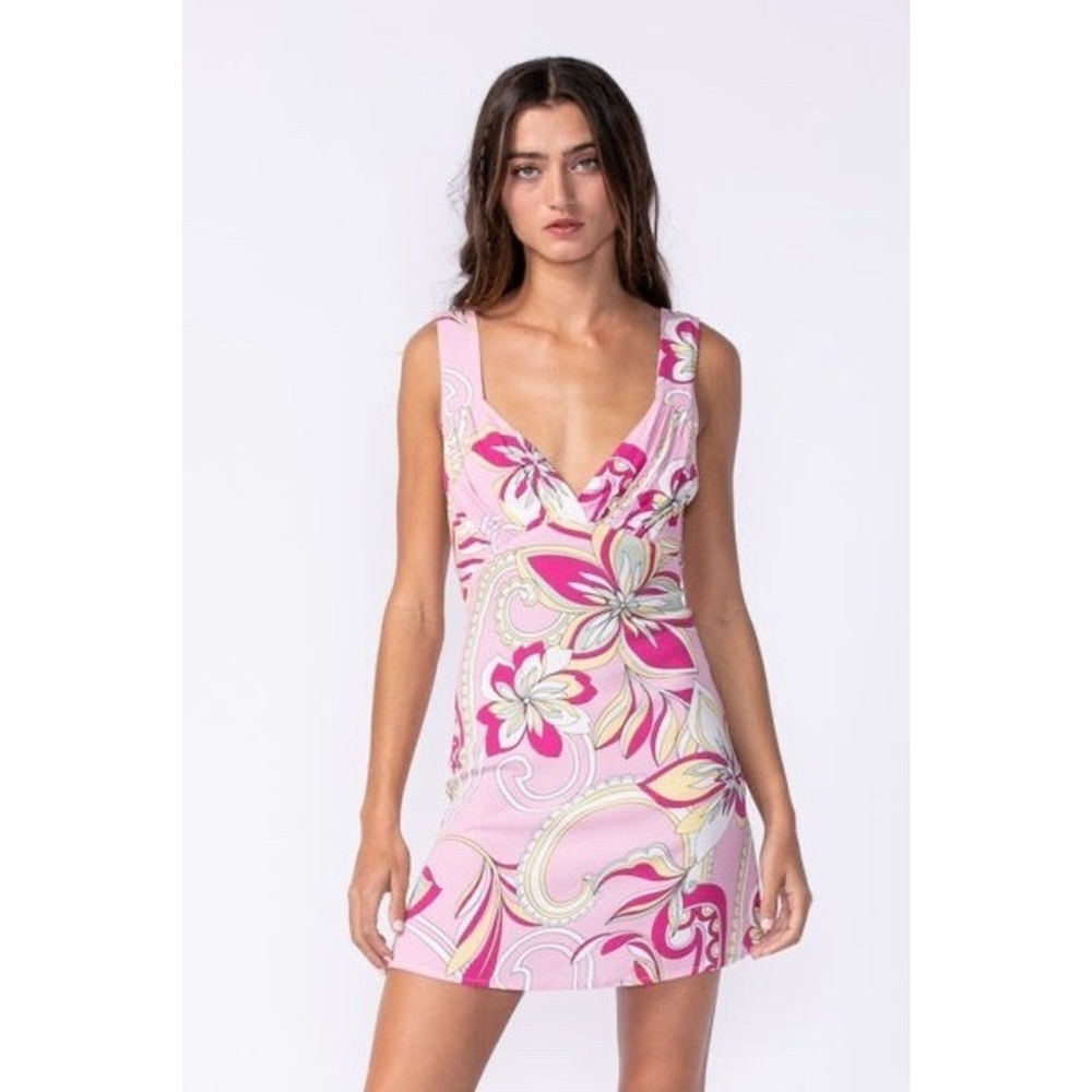 Sky To Moon Pink Floral Mini Dress NWT Size S Retro Mod Psychedelic Shift